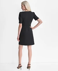 Dkny Women's Short Sleeve Jewel Neck Scuba Crepe Dress