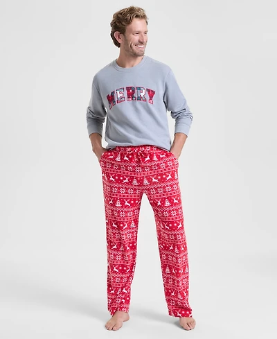 Holiday Lane Men's Deer Fair Isle Fleece Pajama Pants, Macy's Exclusive