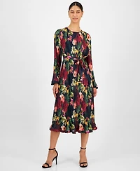 T Tahari Women's Floral-Print Pleated Midi Dress