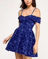 Violet Weekend Women's Juniors' Jacquard Drop-Waist Fit & Flare Dress