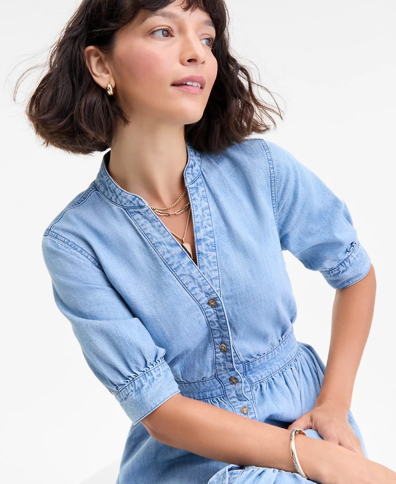 On 34th Women's Denim Puff-Sleeve Midi Dress, Macy's Exclusive
