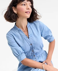 On 34th Women's Denim Puff-Sleeve Midi Dress, Macy's Exclusive