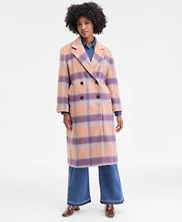 On 34th Women's Brushed Plaid Double-Breasted Coat, Macy's Exclusive