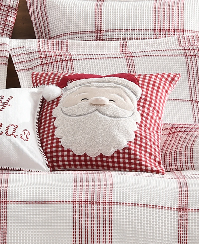 Levtex Peppermint Plaid Santa Applique Decorative Pillow, 18" x 18"