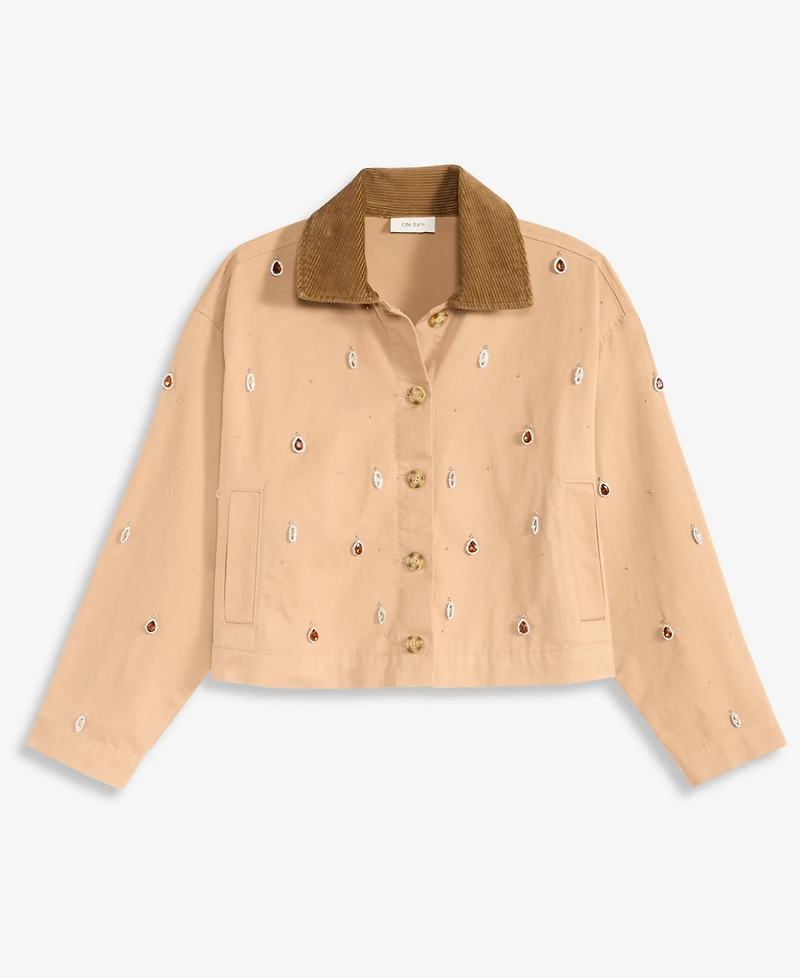 On 34th Women's Embellished Corduroy Collar Cropped Jacket, Macy's Exclusive