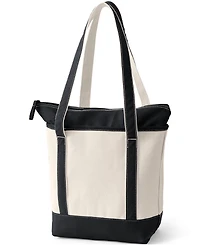 Lands' End Medium 5 Pocket Zip Top Long Handle Canvas Tote Bag