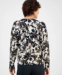 Jm Collection Women's Floral V-Neck Long-Sleeve Sweater Top, Macy's Exclusive