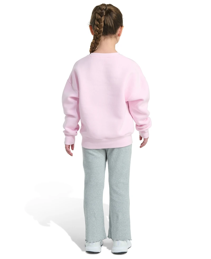 adidas Toddler and Little Girls 2-Piece Crewneck Fleece Pull-On Sweatshirt Ribbed Flare Pant Set