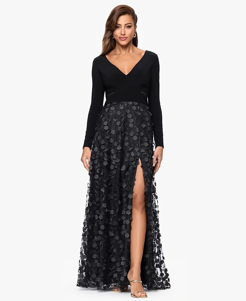 Xscape Petite Long Sleeve Embellished Skirt Dress