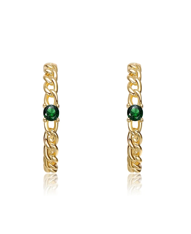 14K Gold Plated with Green Cubic Zirconia Braided Hoop Earrigns