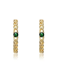 14K Gold Plated with Green Cubic Zirconia Braided Hoop Earrigns