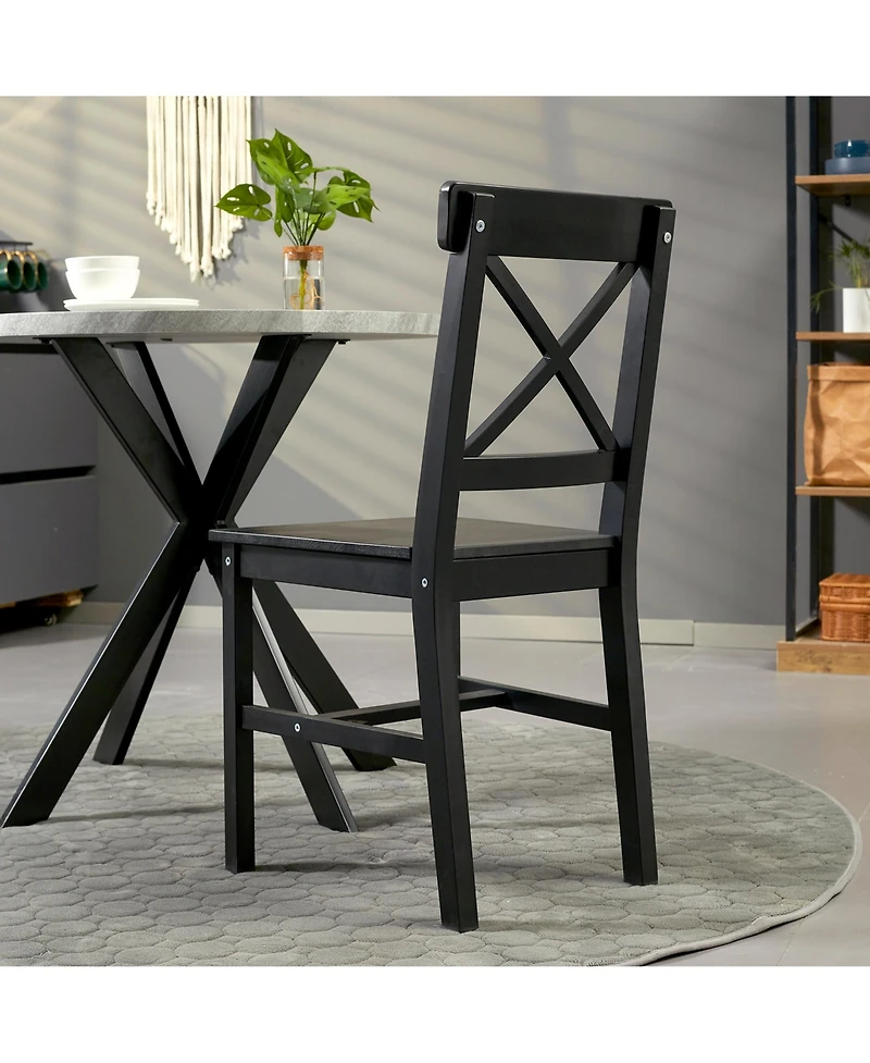 Homcom Wooden Farmhouse Dining Chairs Set of 2 with Cross Back,