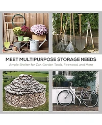 Outsunny 9' x 8' Garden Storage Tent Bike Shed w/ Metal Frame & Zipper Doors