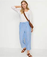 Lands' End Women's High Rise Drawstring Linen Wide Leg Crop Pants