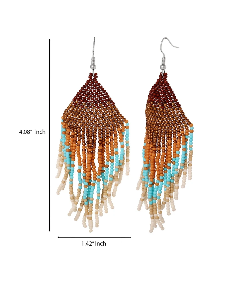 Jessica Simpson Beaded Fringe Earrings in Turquoise and Brown Ombre