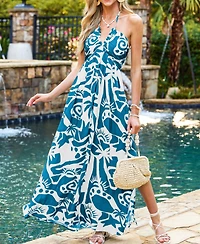 Cupshe Women's Tropical Print Halter Maxi Beach Dress