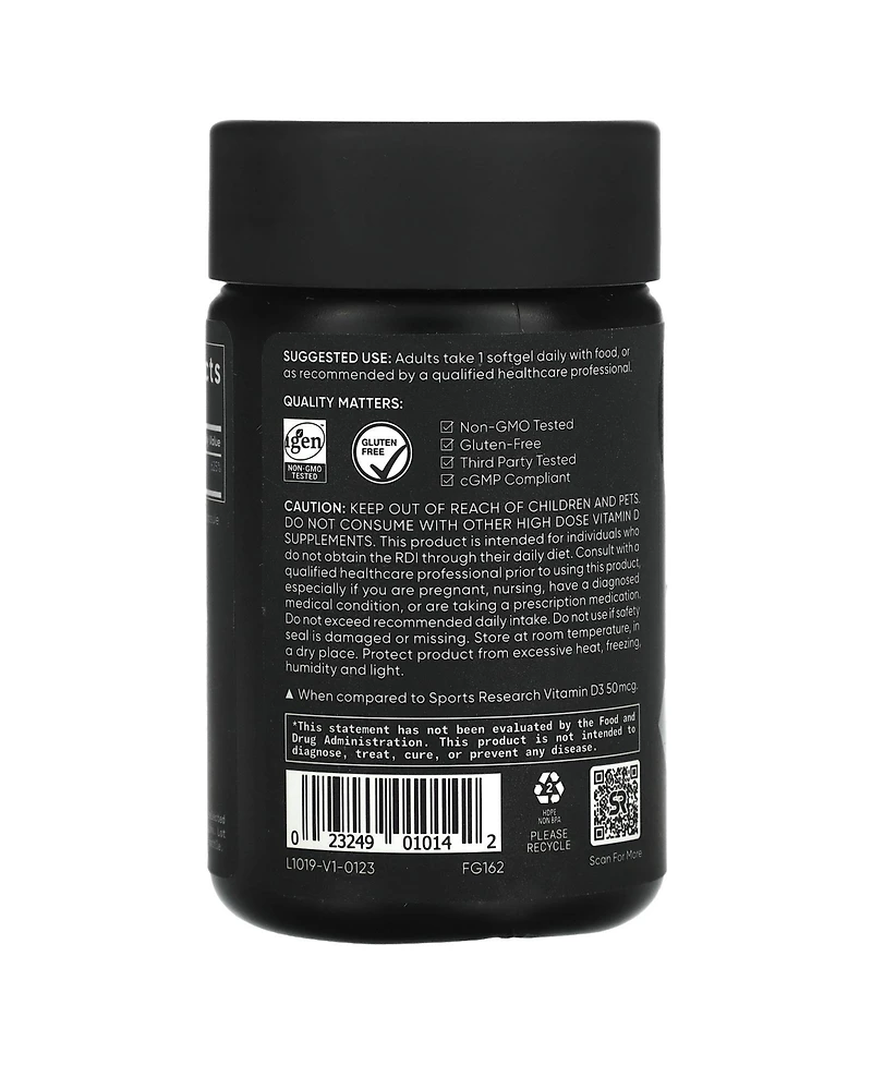 Sports Research Vitamin D3 Extra Strength 125 mcg (5 000 Iu)
