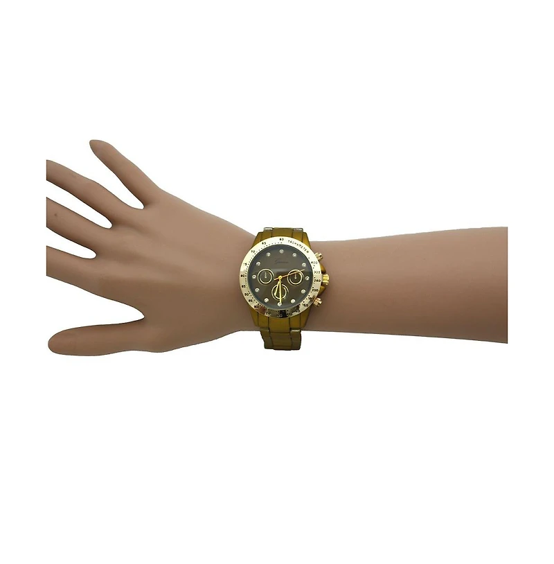 Olive Solid Color Metal Three Dial Women Watch