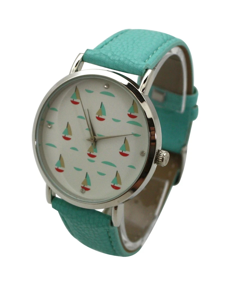 Olivia Pratt Teal Faux Leather Sailing Boats Dial Women Watch