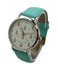 Olivia Pratt Teal Faux Leather Sailing Boats Dial Women Watch