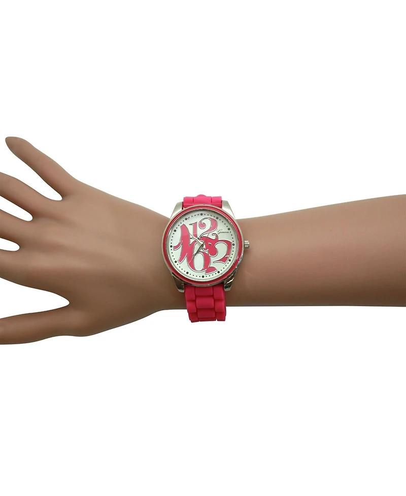 Olivia Pratt Hot Pink Round Big Face with Colorful Numbers Women Watch