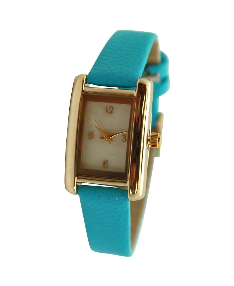 Olivia Pratt Light Blue Thin Gold Square Face Solid Faux Leather Women Watch