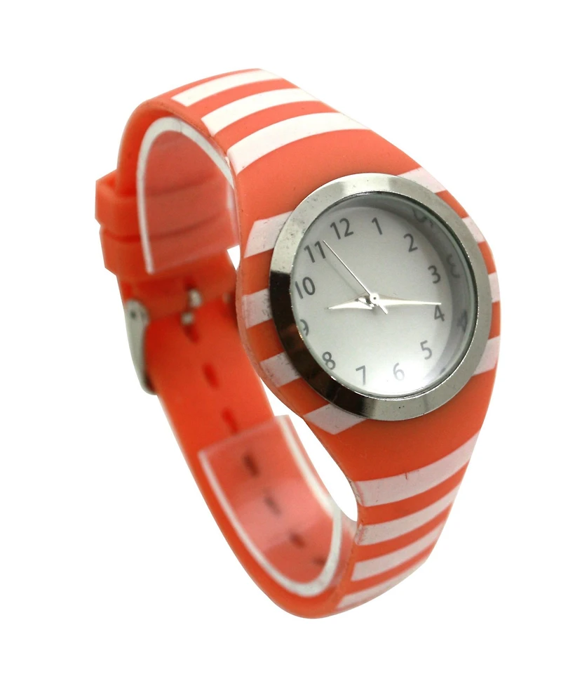 Olivia Pratt Orange Stripped Silicone Band Women Watch