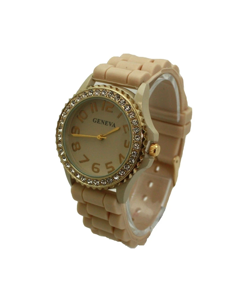 Olivia Pratt Beige Every Day Silicone and Rhinestones Colorful Women Watch
