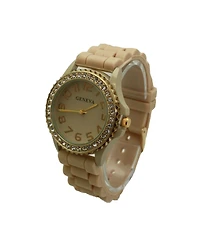 Olivia Pratt Beige Every Day Silicone and Rhinestones Colorful Women Watch