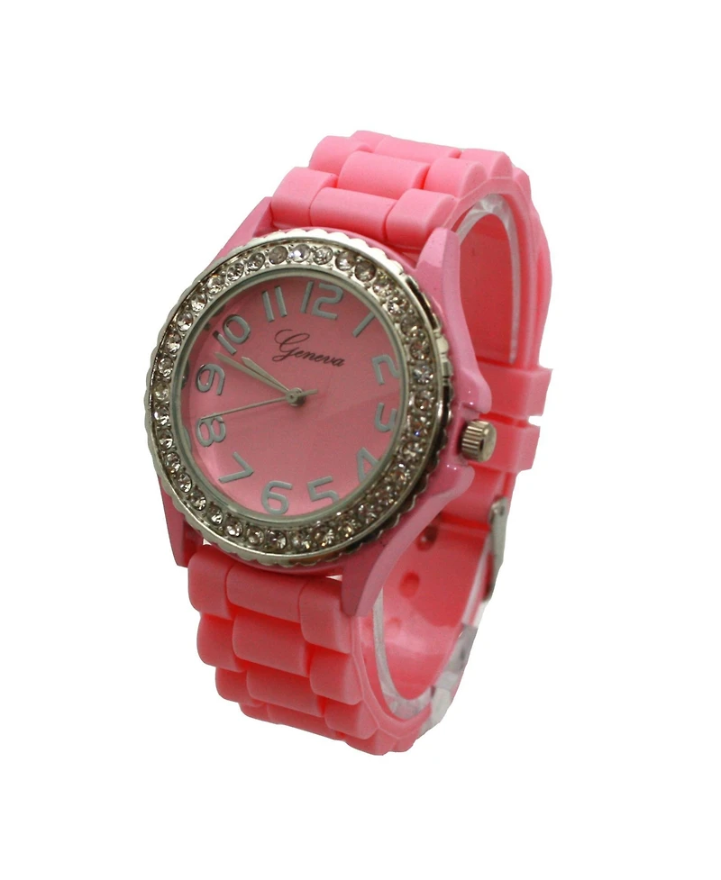 Olivia Pratt Light Pink Every Day Silicone and Rhinestones Colorful Women Watch