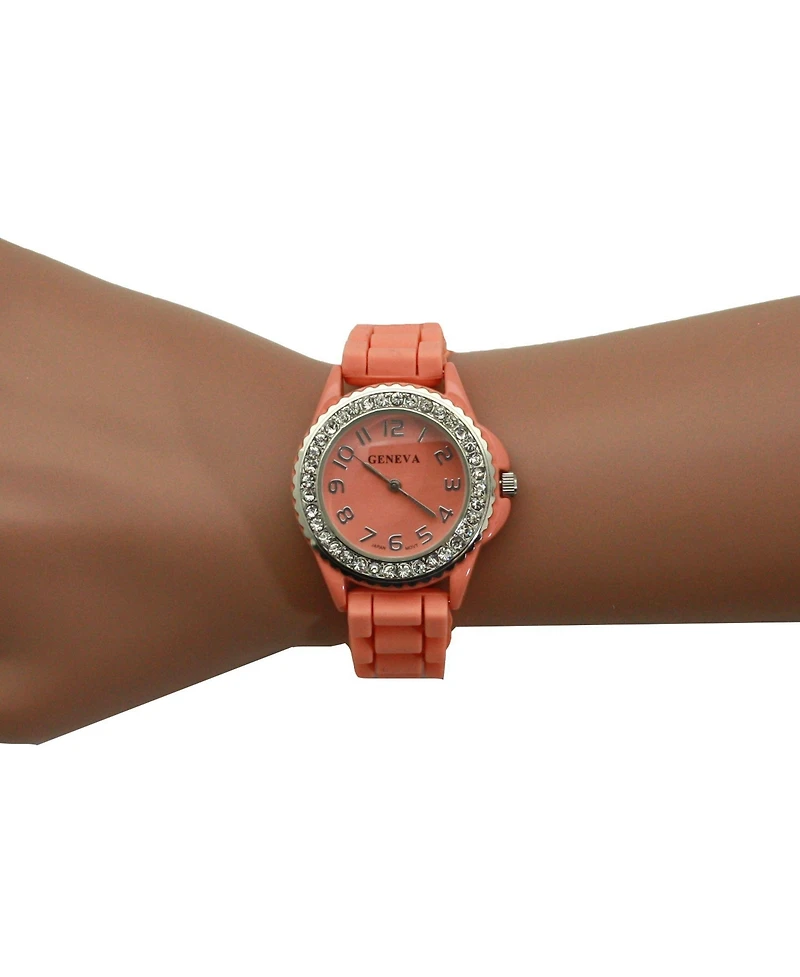 Olivia Pratt Every Day Thin Band Silicone and Rhinestones Colorful Women Watch