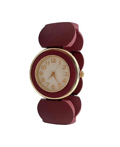 Olivia Pratt Burgundy Stretch Wooden Watch