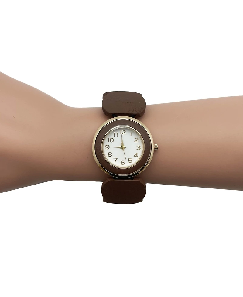 Olivia Pratt Brown Gold Stretch Wooden Watch