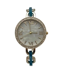 Olivia Pratt Turquoise Bracelet Style Metal and Tortoise Women Watch