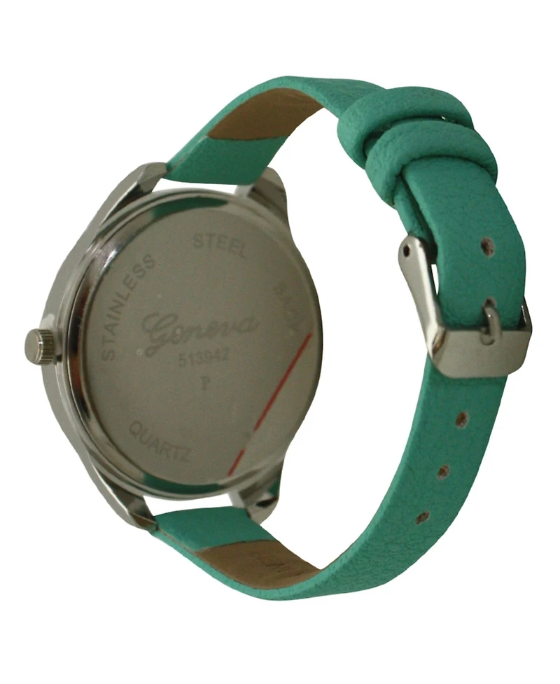 Olivia Pratt Teal Heart Print Face Leather Strap Watch