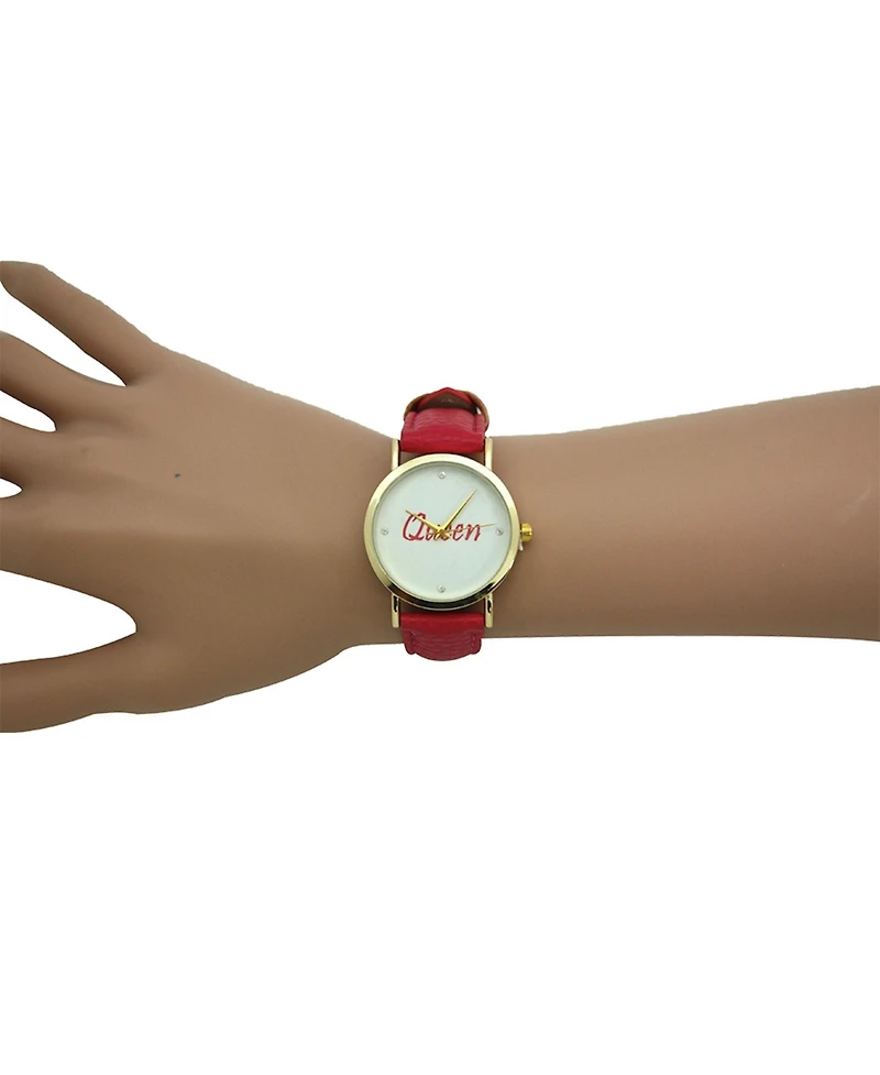 Hot Pink Queen Face Leather Strap Watch
