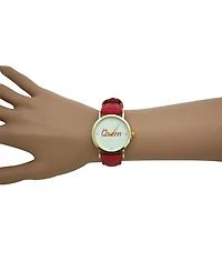 Hot Pink Queen Face Leather Strap Watch