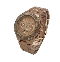 Rosegold Classy 3-Dial and Rhinestone Bezel Metal Watch