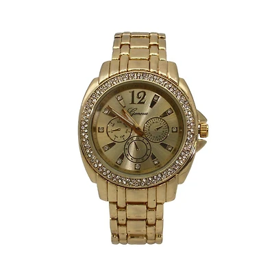 Gold Rhinestone Bezel Classic Bracelet Metal Watch