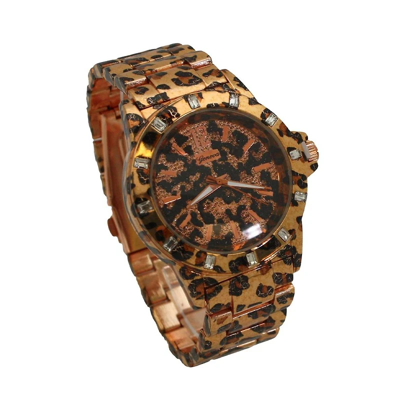 Rose Leopard Womens Animal Print Metal Watch