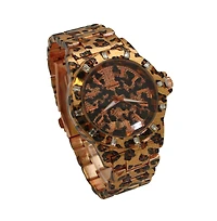 Rose Leopard Womens Animal Print Metal Watch