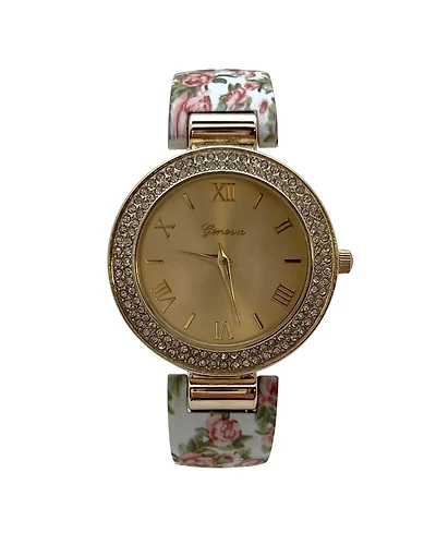 Olivia Pratt White Floral Printed Soft Band Bangle Women Watch