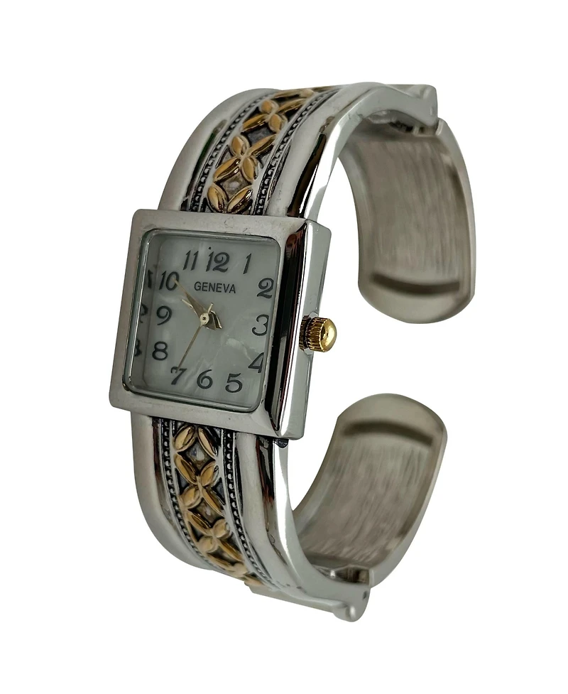 Olivia Pratt Two Tone Elegant Squared Face Cuff Women Watch, Two Tone