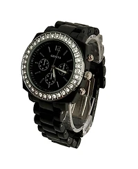 Olivia Pratt Black and Rhinestones Big Face Women Watch