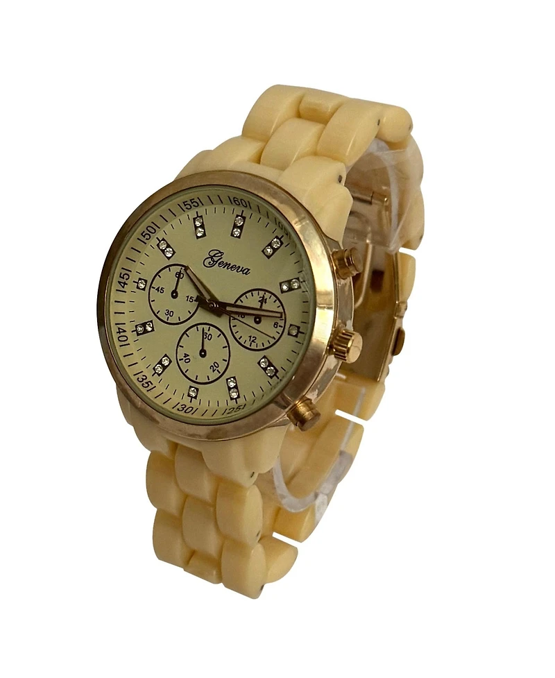 Olivia Pratt Beige Tone Tortoise Acrylic Band Women Watch