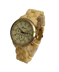Olivia Pratt Beige Tone Tortoise Acrylic Band Women Watch