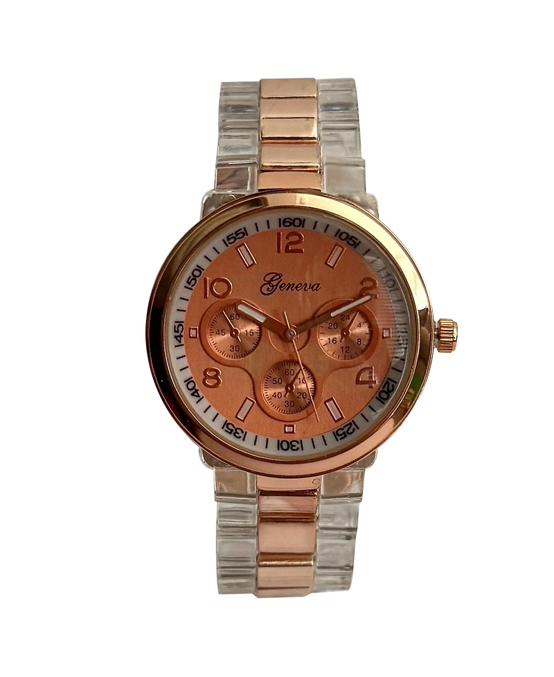 Olivia Pratt Rose Gold Clear and Metallic Band Women Watch