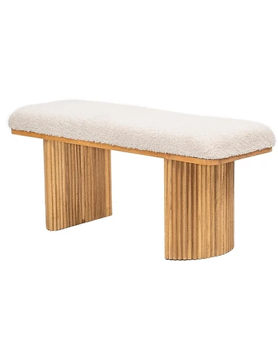 Nordlys - Solid Wood and White Boucle Bench Exotic Boho Entry