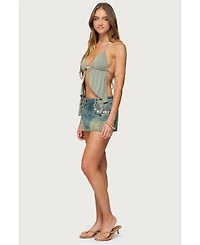 Edikted Women's Mixed Buttons Denim Mini Skort
