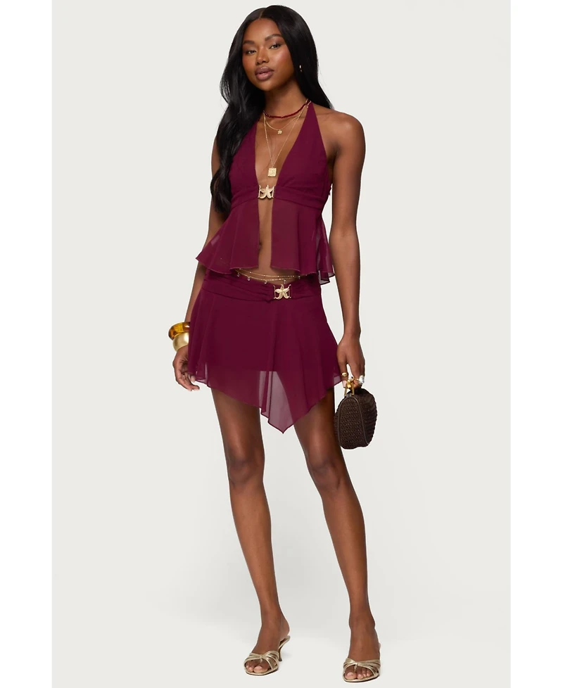 Edikted Women's Sea Star Chiffon Split Front Top